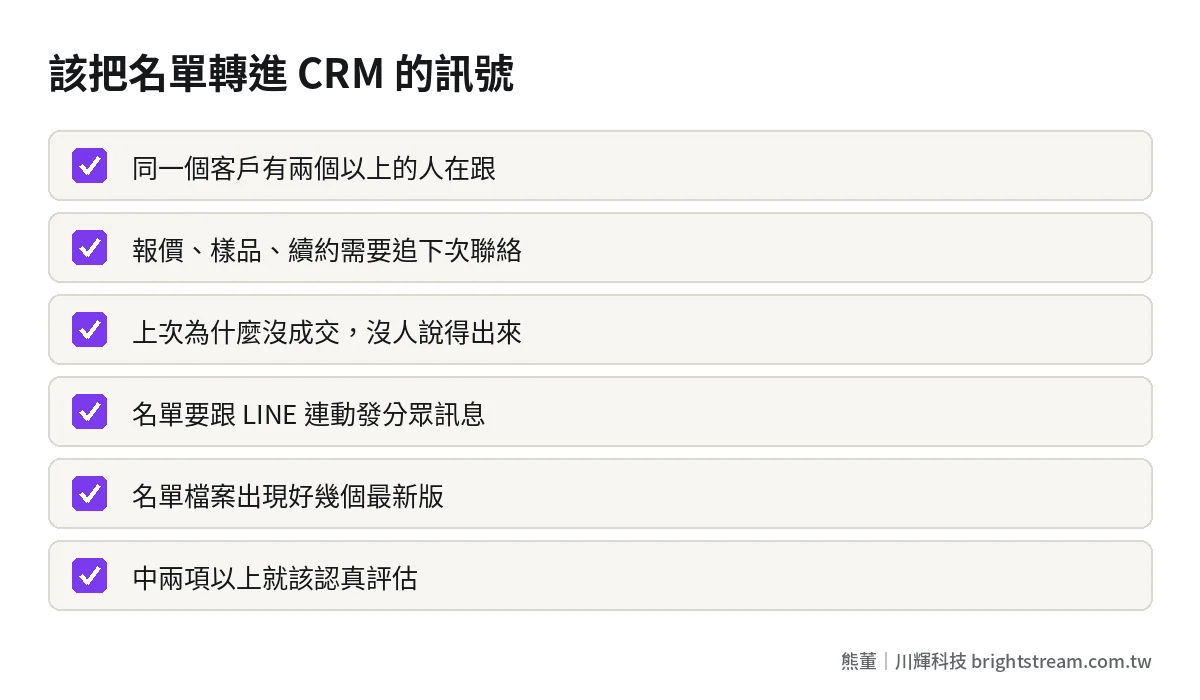 該把客戶名單從 Excel 轉到 CRM 的訊號檢查清單
