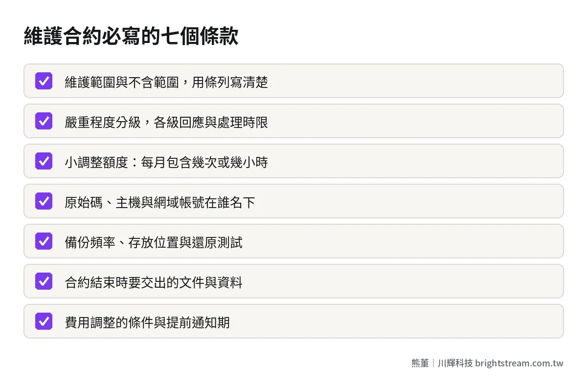 簽系統維護合約前的必寫條款檢查清單