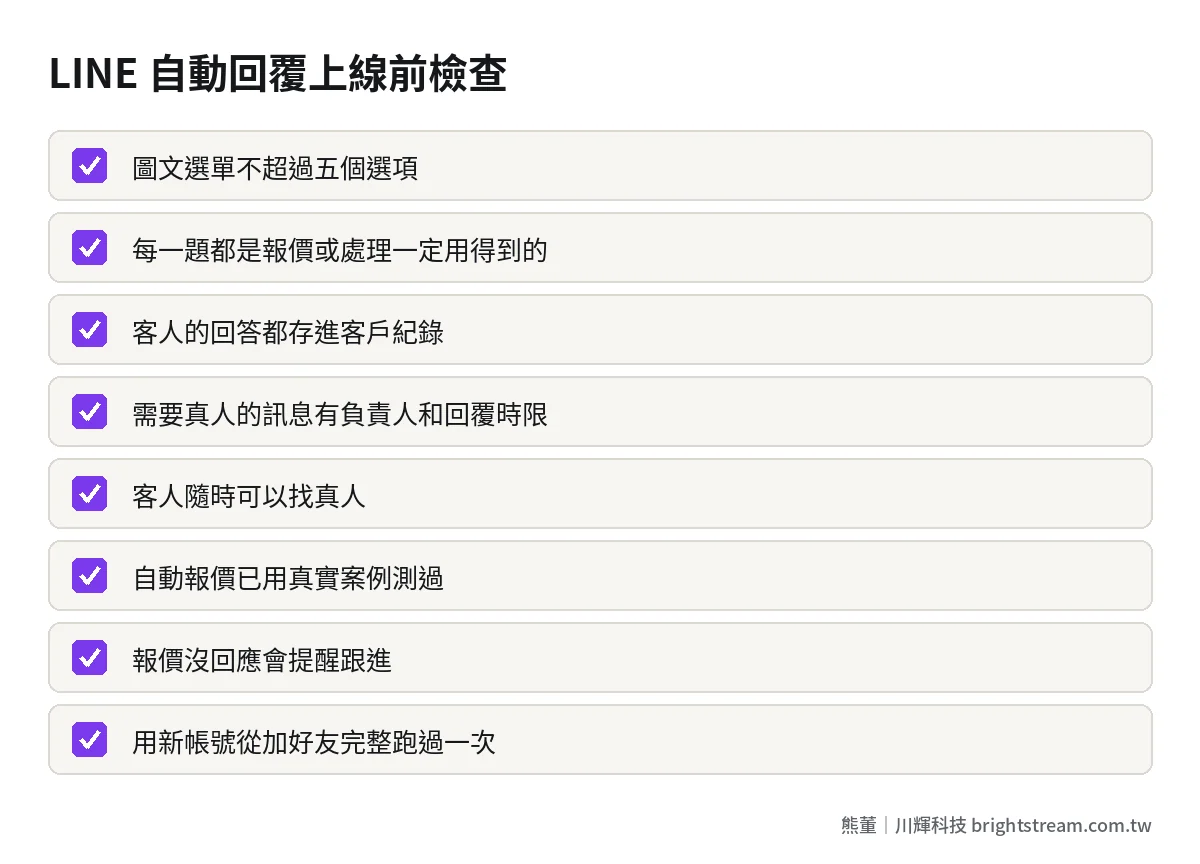 LINE 官方帳號自動回覆上線前的八項檢查清單